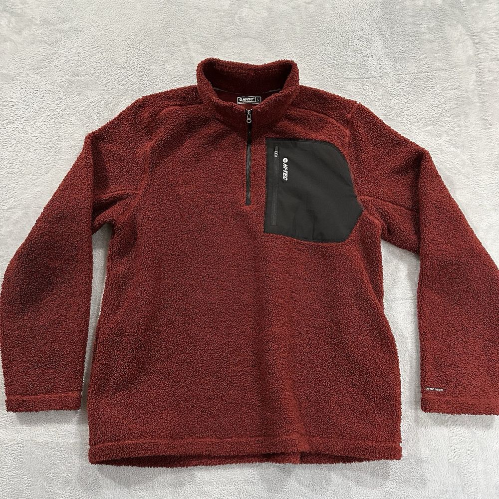 Hi-Tech 1/4 Zip Long Sleeve Sherpa Teddy Sweater Men Large Red Active Thermo